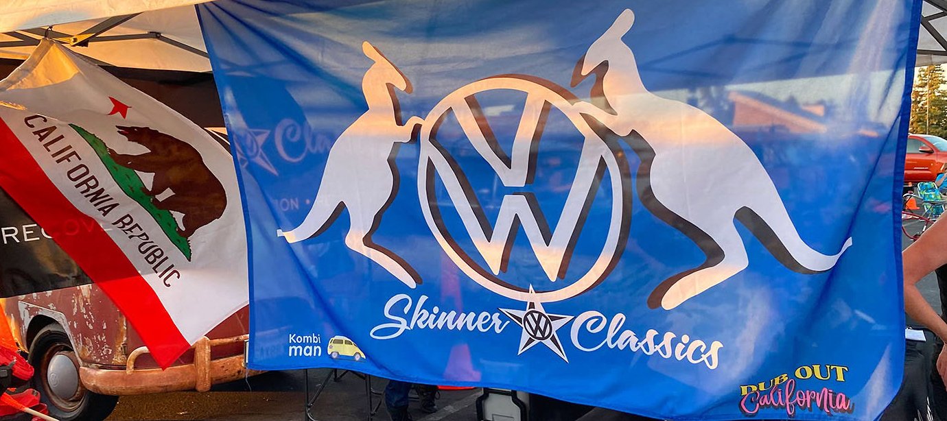 Skinner Classics flag beside the California state flag